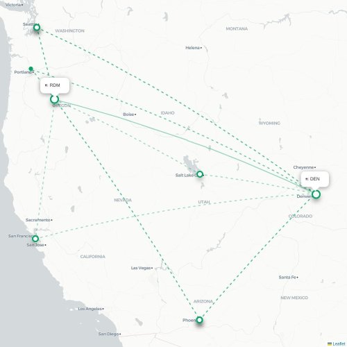 Mapa lotu bezpośredniego Redmond – Denver