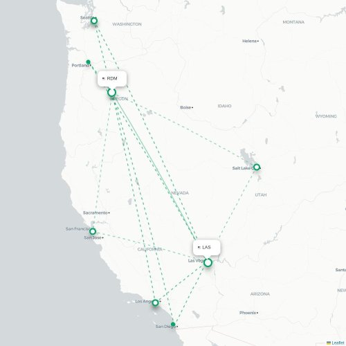 Mapa lotu bezpośredniego Redmond – Las Vegas