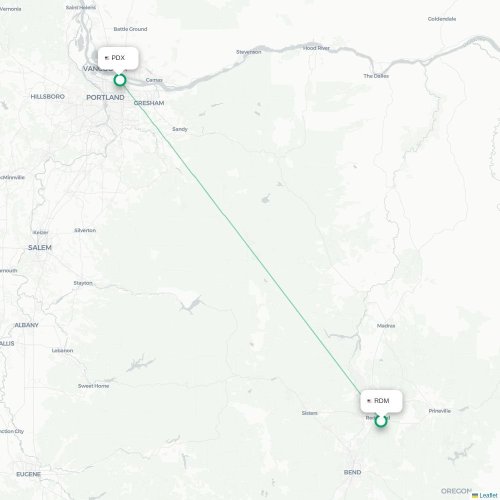 Mapa lotu bezpośredniego Redmond – Portland