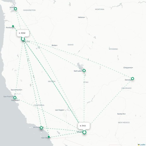 Mapa lotu bezpośredniego Redmond – Phoenix