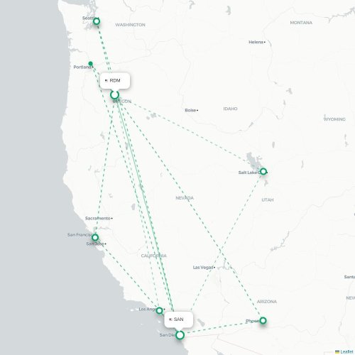 Mapa lotu bezpośredniego Redmond – San Diego