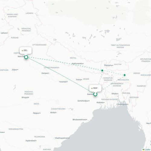Mapa lotu bezpośredniego Durgapur – Nowe Deli