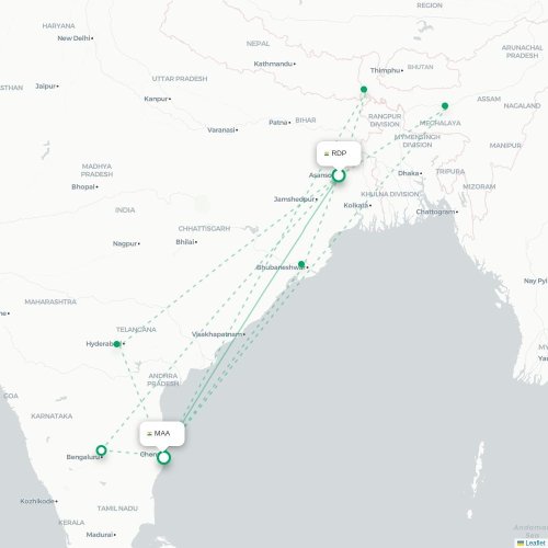 Mapa lotu bezpośredniego Durgapur – Madras