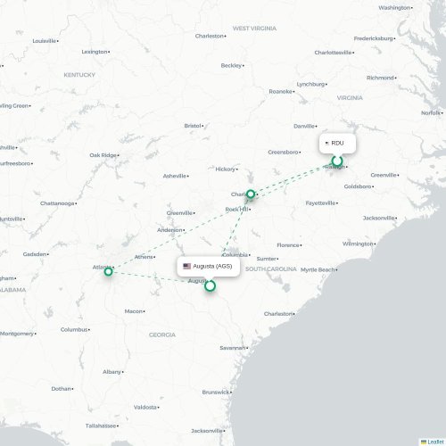Mapa lotu bezpośredniego Raleigh – Augusta