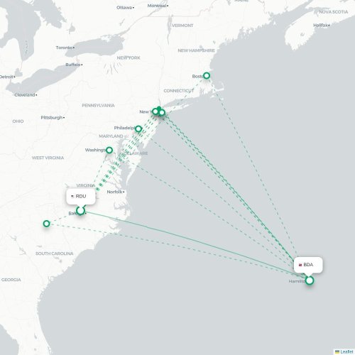 Mapa lotu bezpośredniego Raleigh – Hamilton