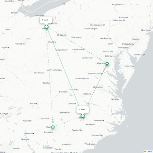 Mapa de vuelo directo Raleigh - Akron
