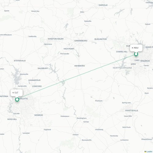 Mapa lotu bezpośredniego Raleigh – Charlotte