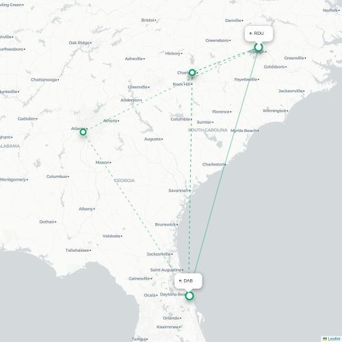Mapa de vuelo directo Raleigh - Daytona Beach