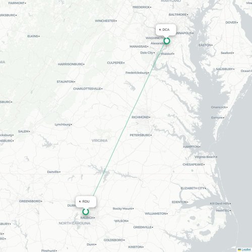 Mapa lotu bezpośredniego Raleigh – Waszyngton