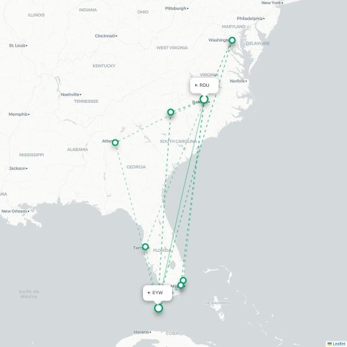 Mapa de vuelo directo Raleigh - Cayo Hueso