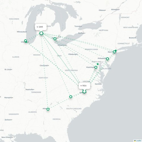 Mapa de vuelo directo Raleigh - Grand Rapids