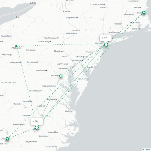 Mapa lotu bezpośredniego Raleigh – Nowy Jork