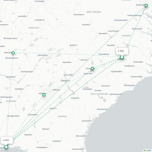 Mapa de vuelo directo Raleigh - Pensacola