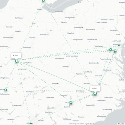 Mapa lotu bezpośredniego Raleigh – Louisville