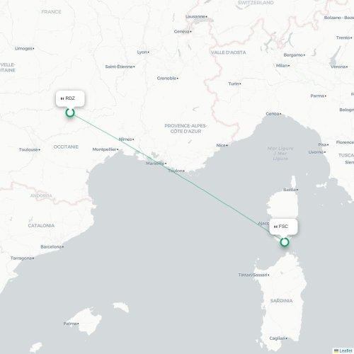 Mapa lotu bezpośredniego Rodez – Figari