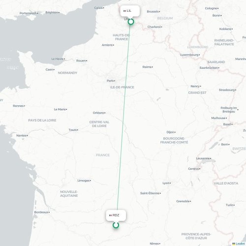 Mapa lotu bezpośredniego Rodez – Lille