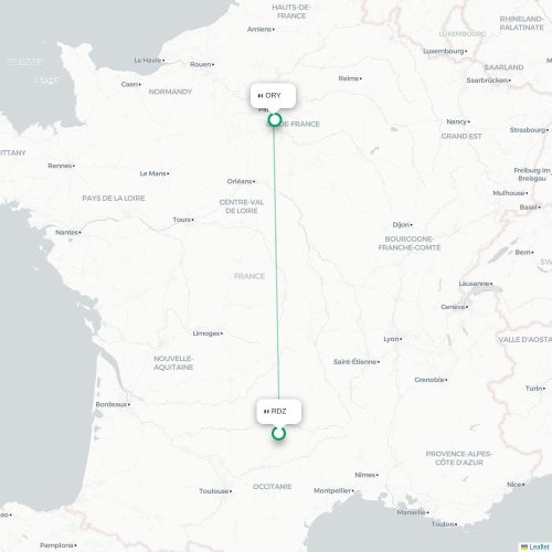 Mapa lotu bezpośredniego Rodez – Paryż
