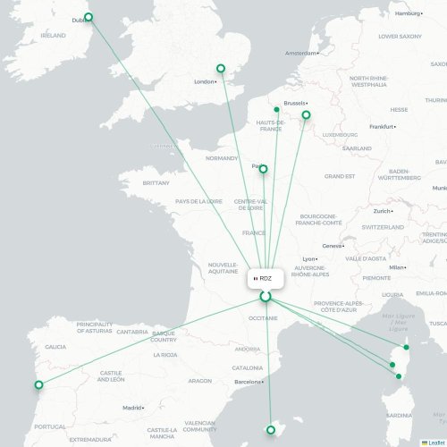 Mapa lotu bezpośredniego Rodez – Strasburg