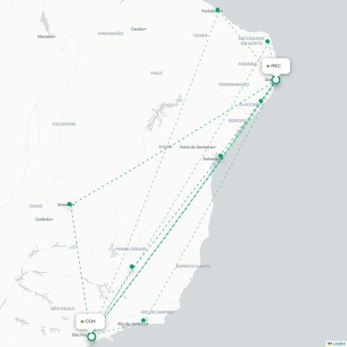 Mapa lotu bezpośredniego Recife – São Paulo
