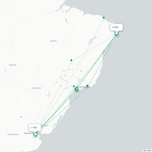 Mapa lotu bezpośredniego Recife – Buenos Aires