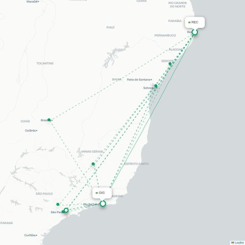 Mapa lotu bezpośredniego Recife – Rio de Janeiro