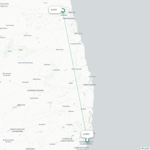 Mapa de vuelo directo Recife - Natal