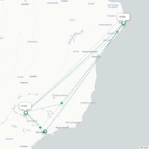 Mapa de vuelo directo Recife - São José do Rio Preto