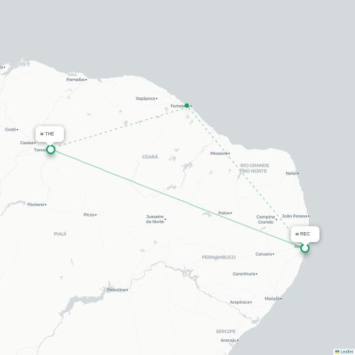 Mapa lotu bezpośredniego Recife – Teresina