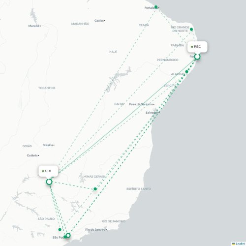 Mapa lotu bezpośredniego Recife – Uberlândia