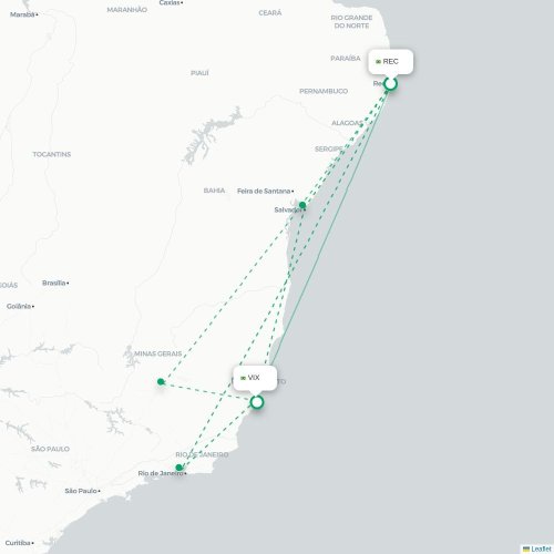 Mapa de vuelo directo Recife - Vitória