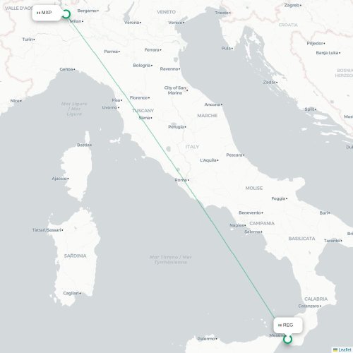 Mapa lotu bezpośredniego Reggio di Calabria – Mediolan