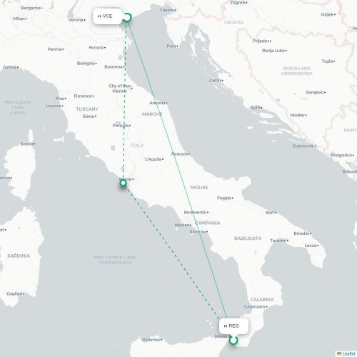 Mapa lotu bezpośredniego Reggio di Calabria – Wenecja
