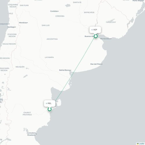Mapa lotu bezpośredniego Trelew – Buenos Aires