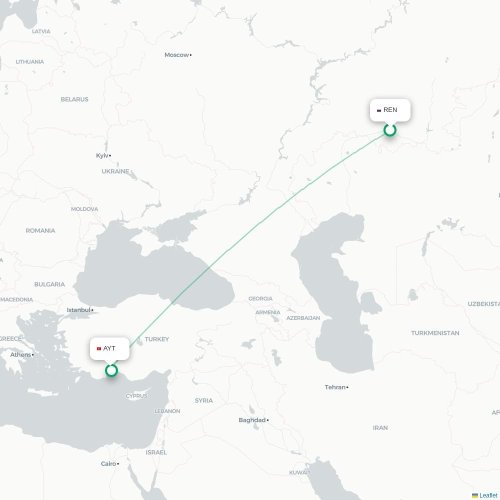 Mapa de vuelo directo Oremburgo - Antalya