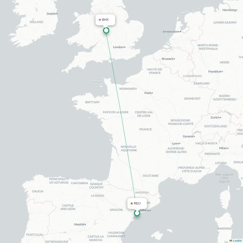 Mapa de vuelo directo Reus - Birmingham
