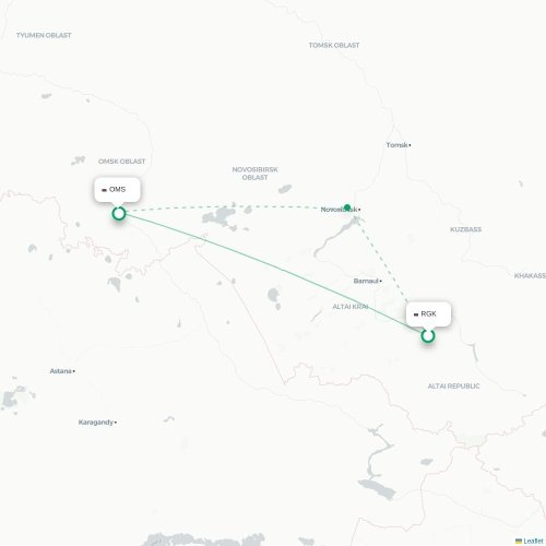 Mapa lotu bezpośredniego Gorno-Ałtajsk – Omsk