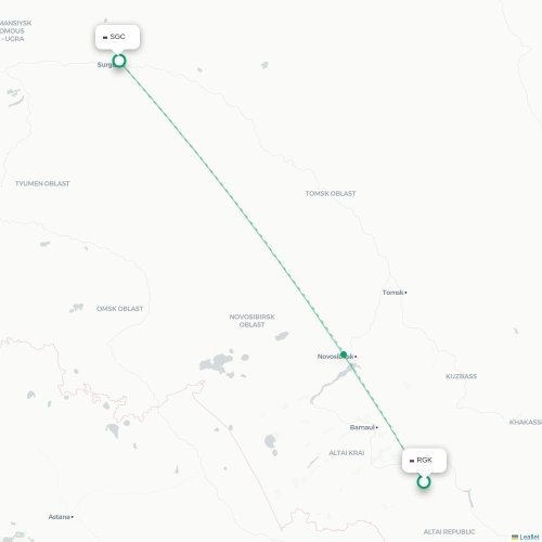Mapa de vuelo directo Gorno-Altaysk - Surgut