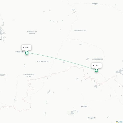 Mapa de vuelo directo Gorno-Altaysk - Ekaterinburgo