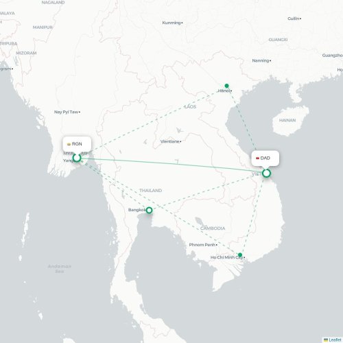 Mapa lotu bezpośredniego Rangun – Da Nang