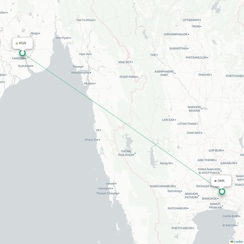 Mapa lotu bezpośredniego Rangun – Bangkok