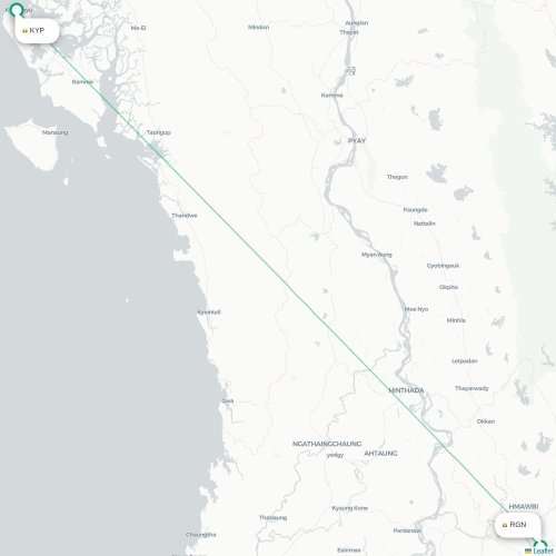 Mapa lotu bezpośredniego Rangun – Kyaukpyu