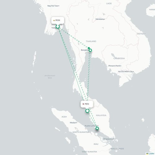 Mapa lotu bezpośredniego Rangun – Penang