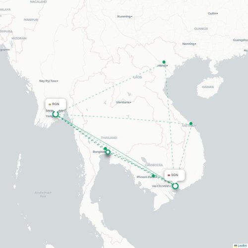 Mapa lotu bezpośredniego Rangun – Ho Chi Minh
