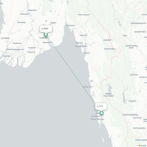 Mapa lotu bezpośredniego Rangun – Dawei