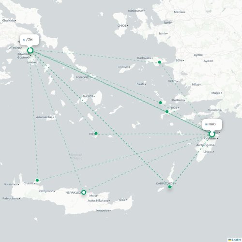 Rhodes - Athènes carte du vol direct