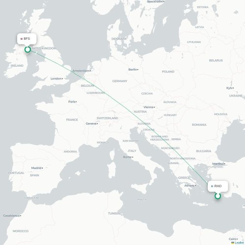 Mapa de vuelo directo Rodas - Belfast