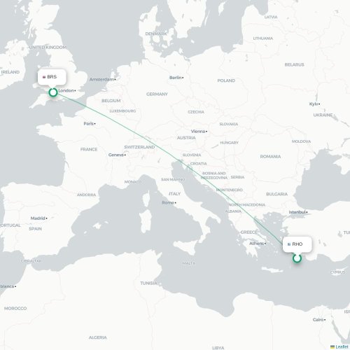 Mapa de vuelo directo Rodas - Brístol