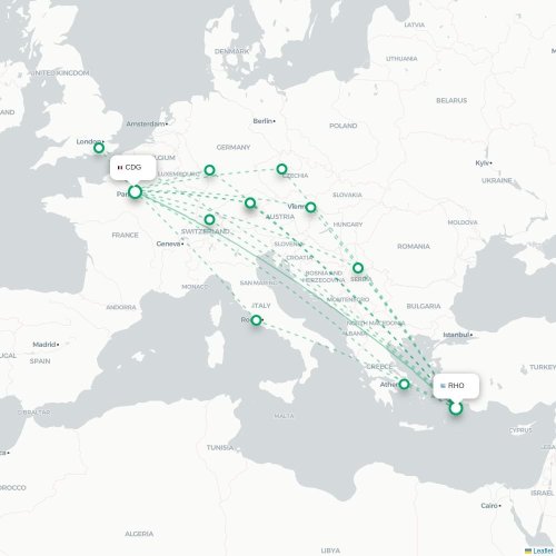 Mapa de vuelo directo Rodas - París