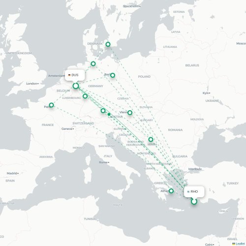 Mapa de vuelo directo Rodas - Düsseldorf