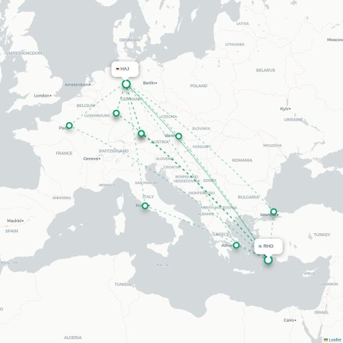 Mapa de vuelo directo Rodas - Hannover